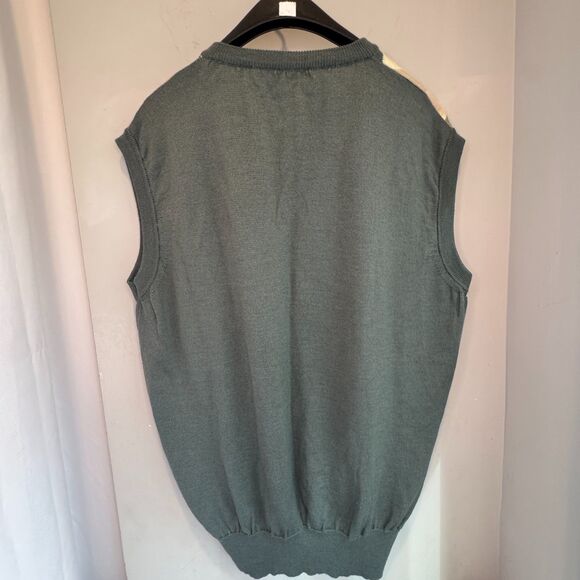 Men's Como Sport Wool & Silk Blend Argyle Sweater - Soft Fern Green/Cream - Picture 7 of 7